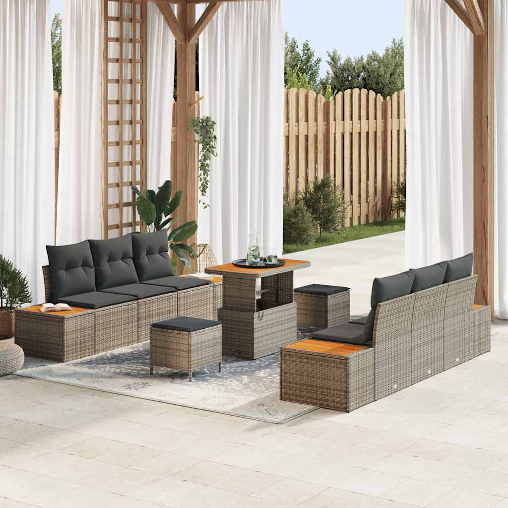 vidaXL Conjunto de Sofá de Jardim 9 pcs Preto vime PE