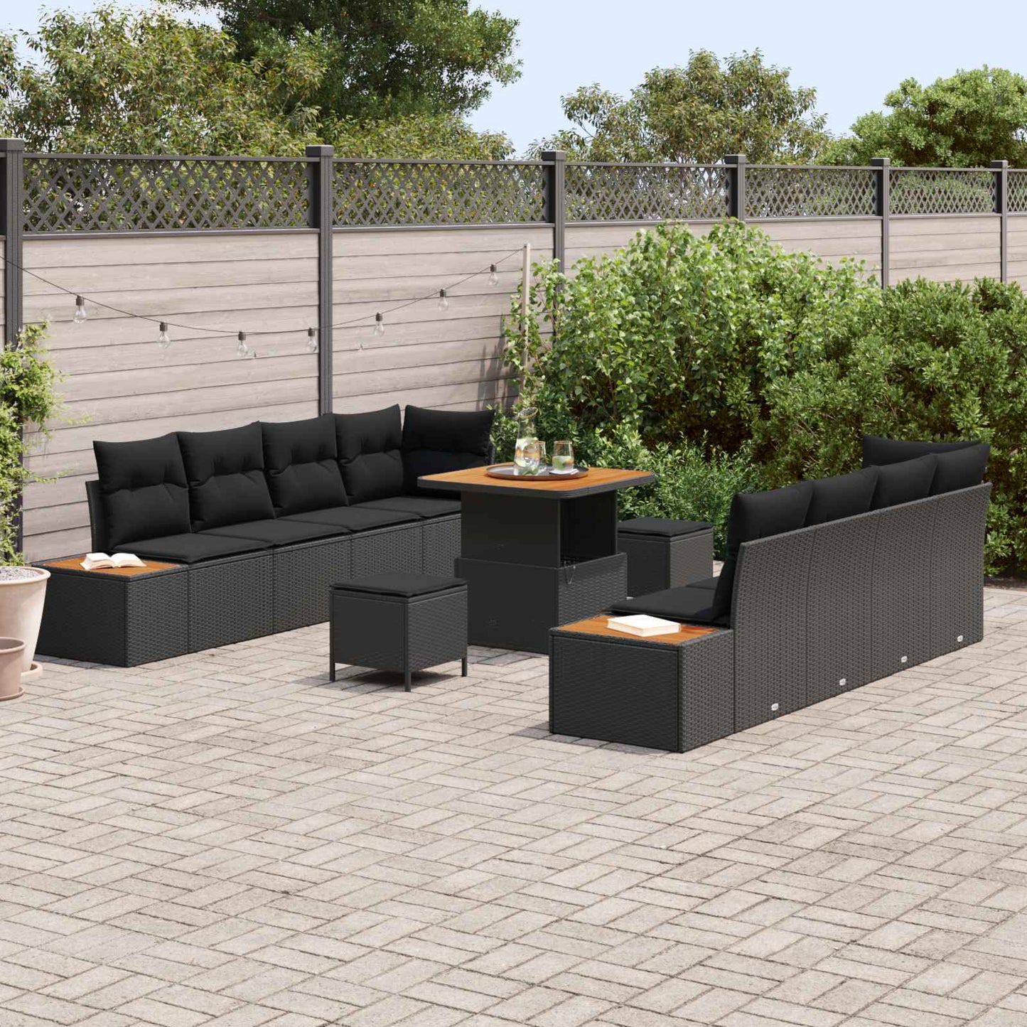 vidaXL Conjunto de Sofá de Jardim 11 pcs Preto vime PE