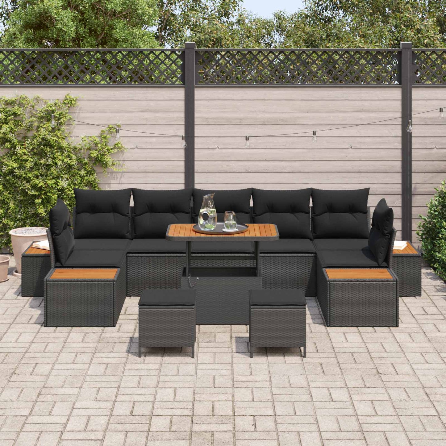 vidaXL Conjunto de Sofá de Jardim 10 pcs Preto vime PE