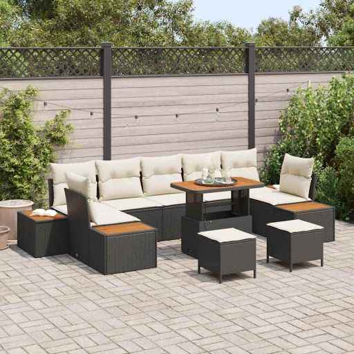 vidaXL Conjunto de Sofá de Jardim 10 pcs Preto Rattan Sintético