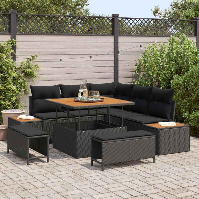 vidaXL Conjunto de Sofá de Jardim 8 pcs Preto vime PE