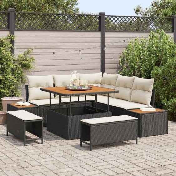 vidaXL Conjunto de Sofá de Jardim 8 pcs Preto vime PE
