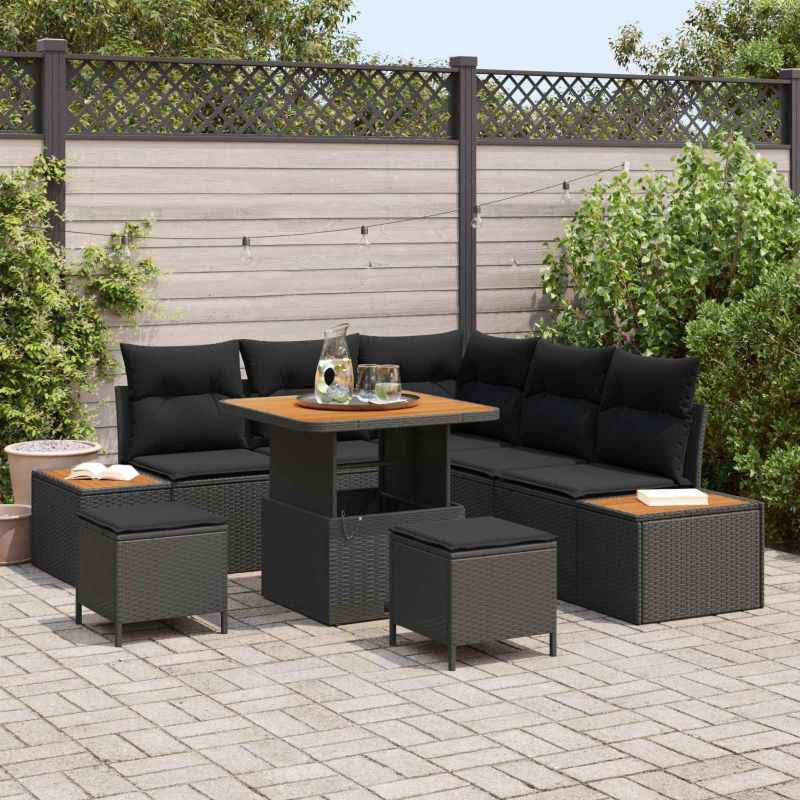 vidaXL Conjunto de Sofá de Jardim 8 pcs Preto vime PE