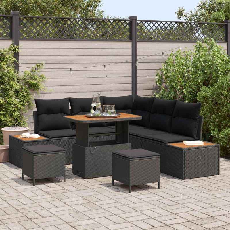 vidaXL Conjunto de Sofá de Jardim 8 pcs Preto vime PE