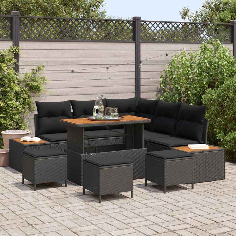 vidaXL Conjunto de Sofá de Jardim 8 pcs Preto vime PE