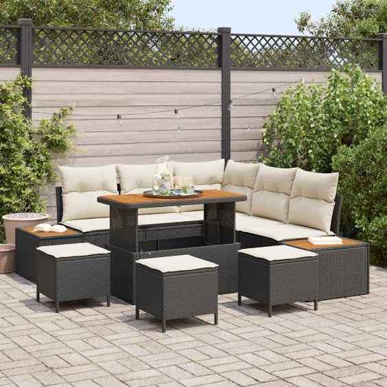 vidaXL Conjunto de Sofá de Jardim 8 pcs Preto vime PE