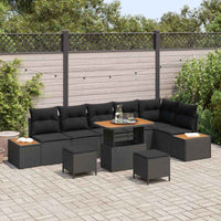 vidaXL Conjunto de Sofá de Jardim 9 pcs Preto vime PE