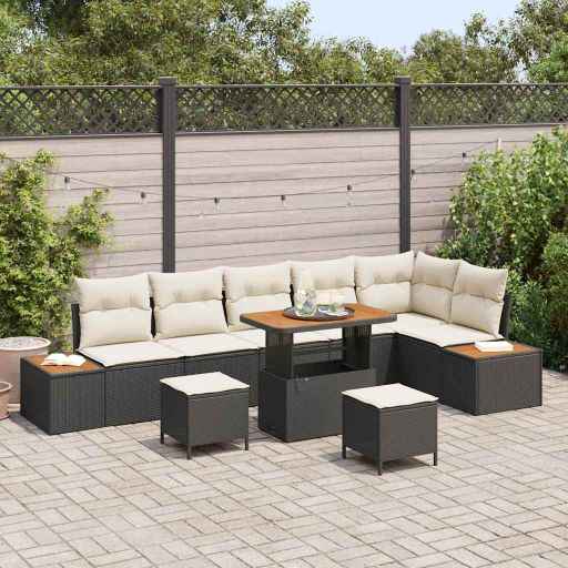 vidaXL Conjunto de Sofá de Jardim 9 pcs Preto vime PE