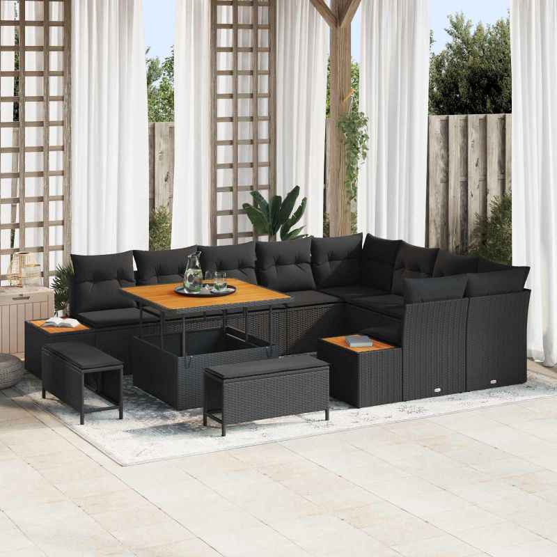 vidaXL Conjunto de Sofá de Jardim 12 pcs Preto vime PE