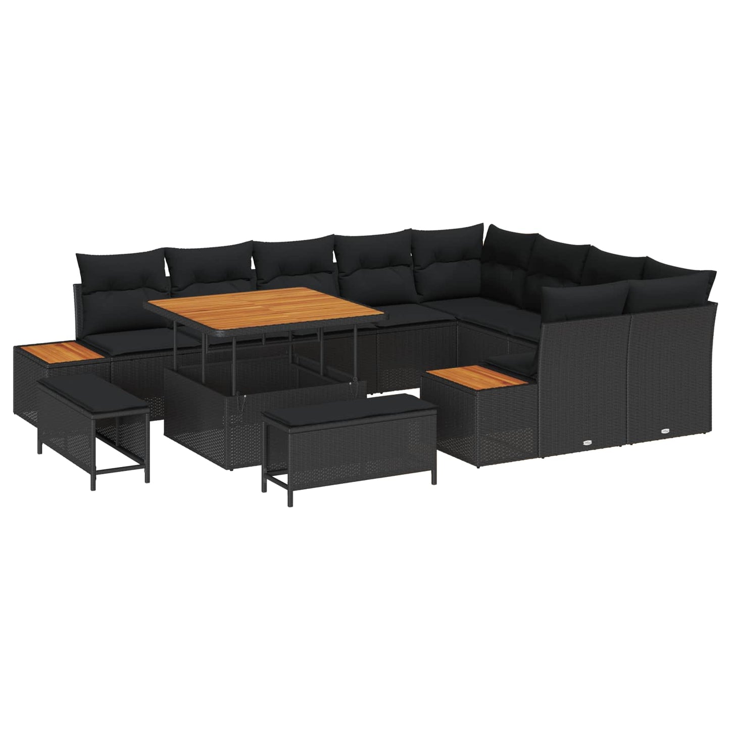 vidaXL Conjunto de Sofá de Jardim 12 pcs Preto vime PE