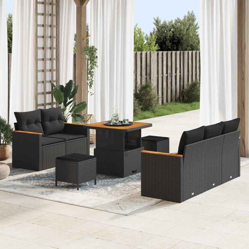 vidaXL Conjunto de Sofá de Jardim 8 pcs Preto vime PE