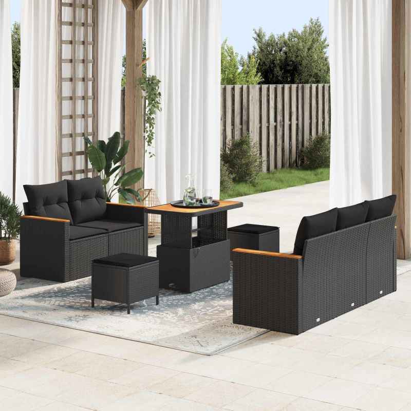vidaXL Conjunto de Sofá de Jardim 8 pcs Preto vime PE