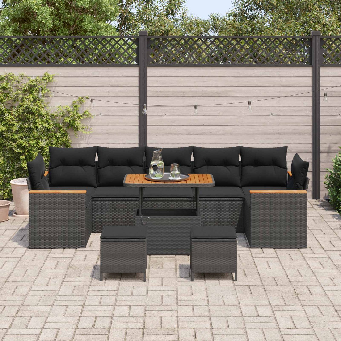 vidaXL Conjunto de Sofá de Jardim 10 pcs Preto vime PE