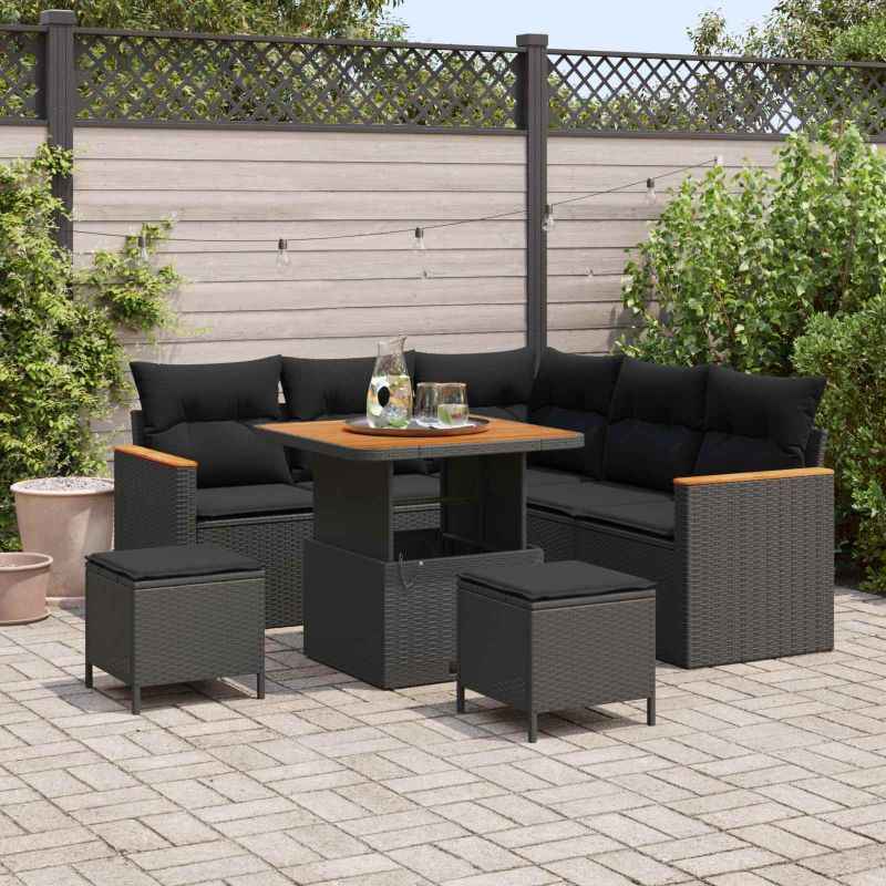 vidaXL Conjunto de Sofá de Jardim 8 pcs Preto vime PE