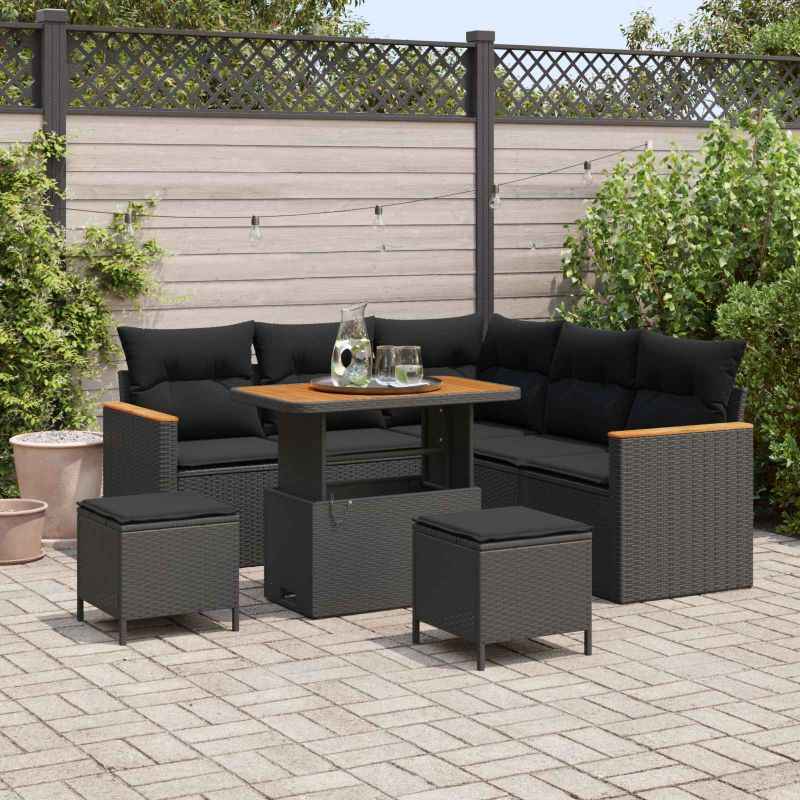 vidaXL Conjunto de Sofá de Jardim 8 pcs Preto vime PE