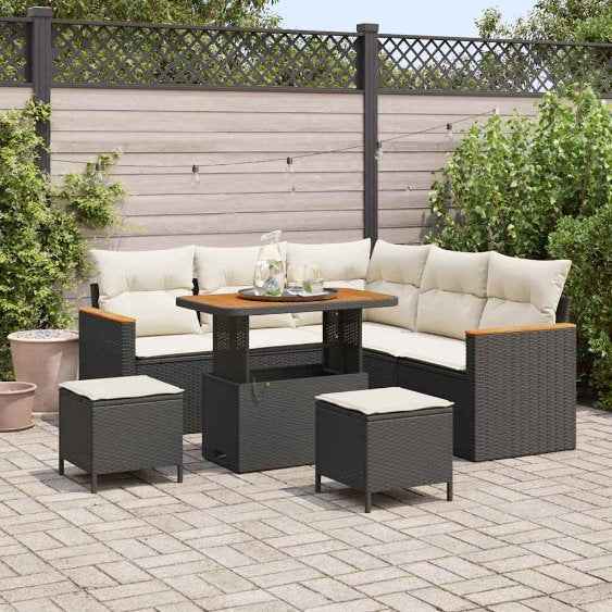 vidaXL Conjunto de Sofá de Jardim 8 pcs Preto vime PE