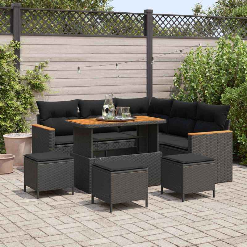 vidaXL Conjunto de Sofá de Jardim 8 pcs Preto vime PE