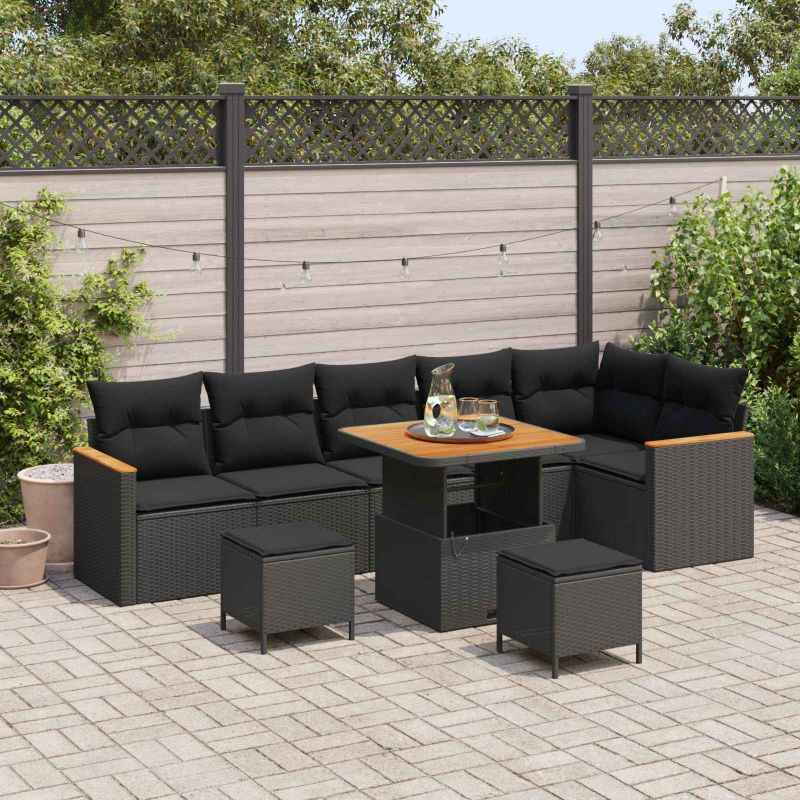 vidaXL Conjunto de Sofá de Jardim 9 pcs Preto vime PE
