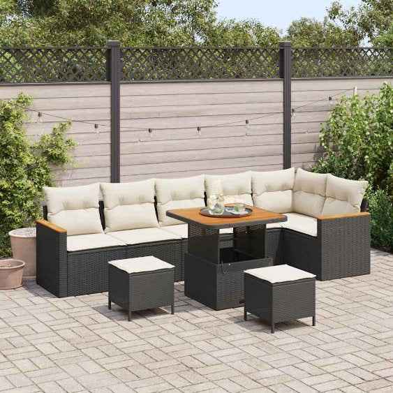 vidaXL Conjunto de Sofá de Jardim 9 pcs Preto vime PE