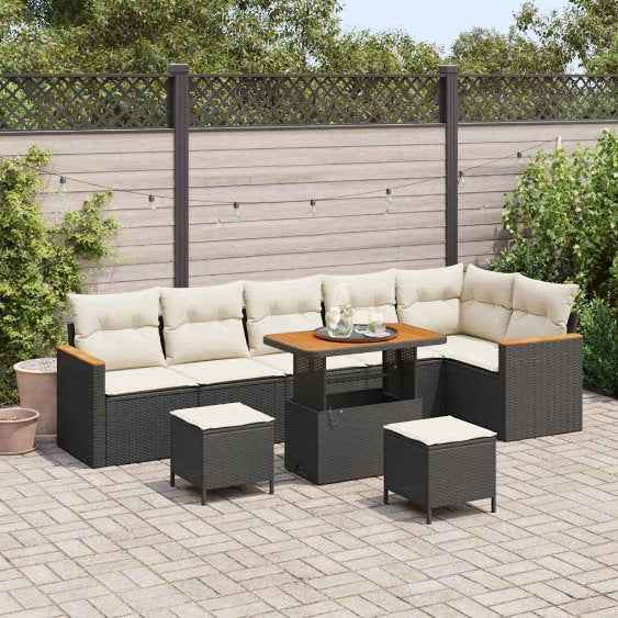 vidaXL Conjunto de Sofá de Jardim 9 pcs Preto vime PE