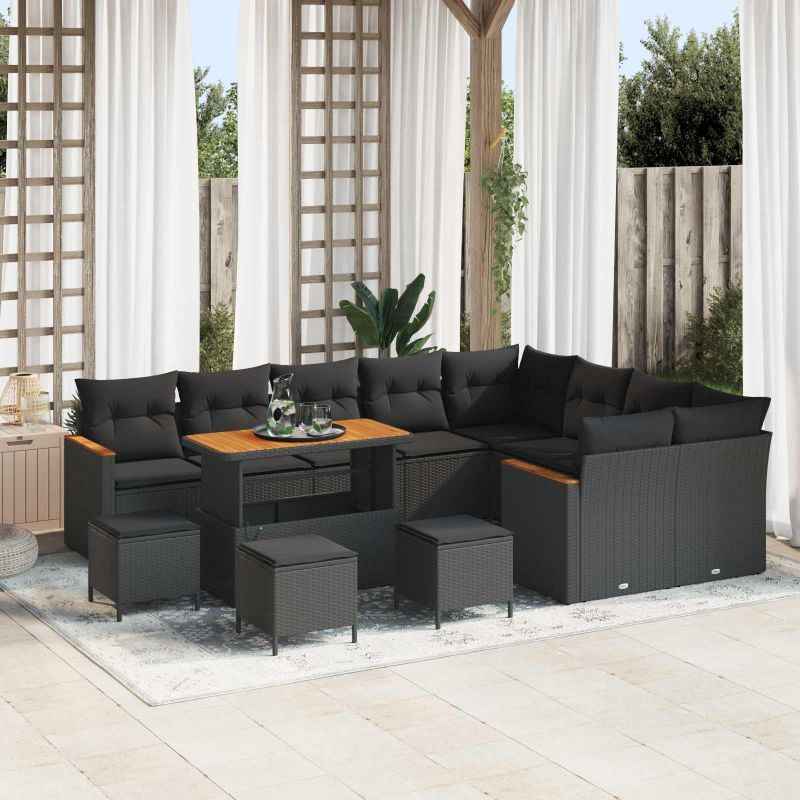 vidaXL Conjunto de Sofá de Jardim 12 pcs Preto vime PE