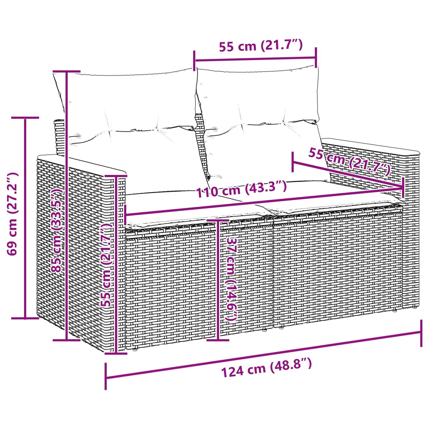 vidaXL Conjunto de Sofá de Jardim 13 pcs Preto vime PE