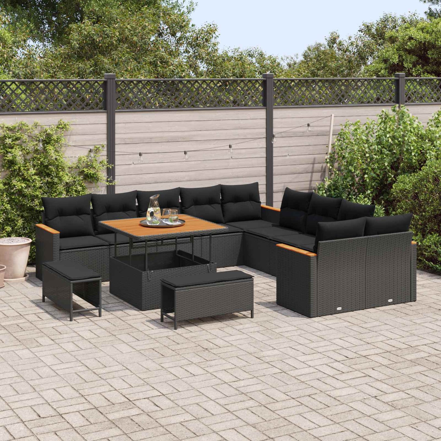vidaXL Conjunto de Sofá de Jardim 13 pcs Preto vime PE