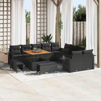 vidaXL Conjunto de Sofá de Jardim com almofada 13 pcs Preto vime PE