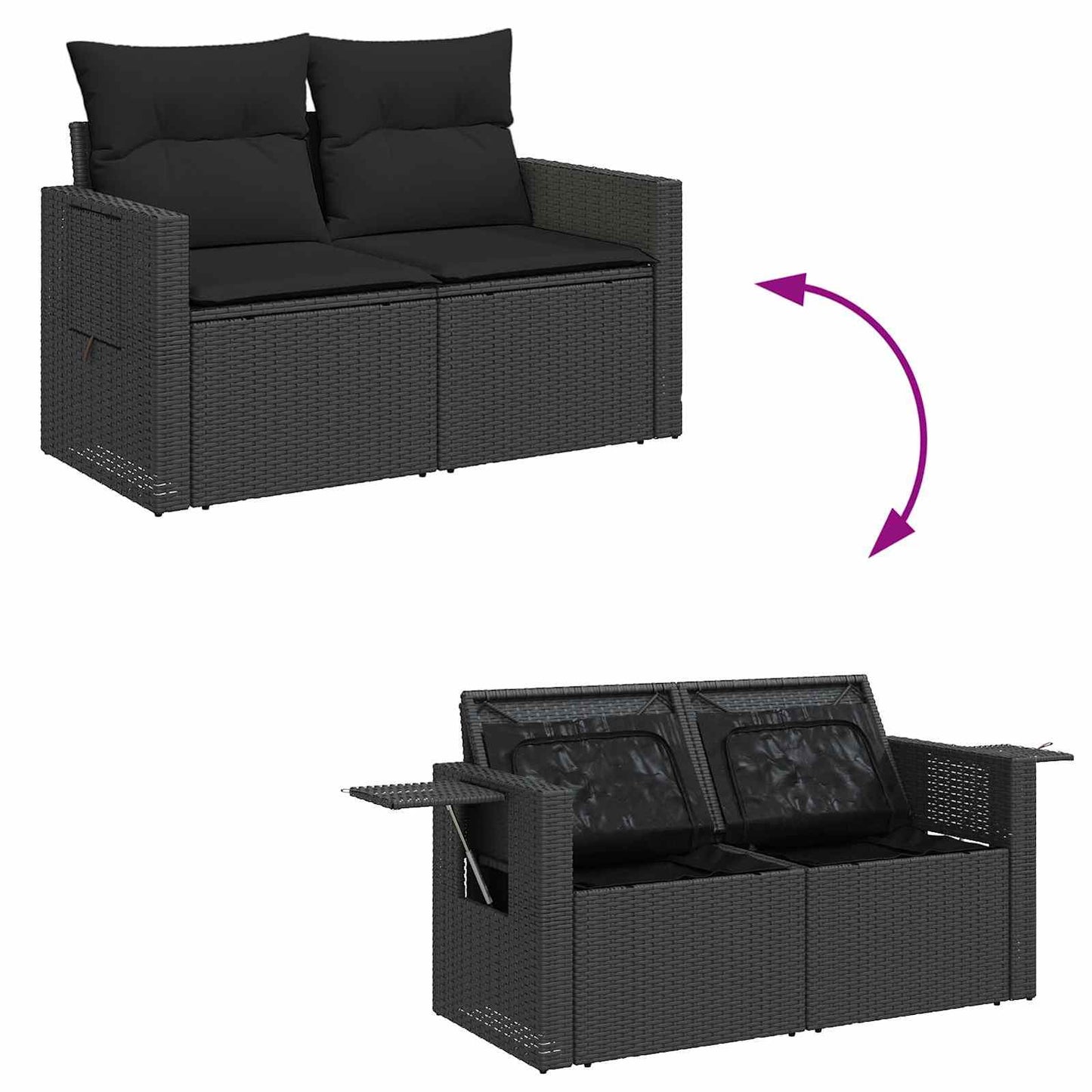 vidaXL Conjunto de Sofá de Jardim com almofada 13 pcs Preto vime PE