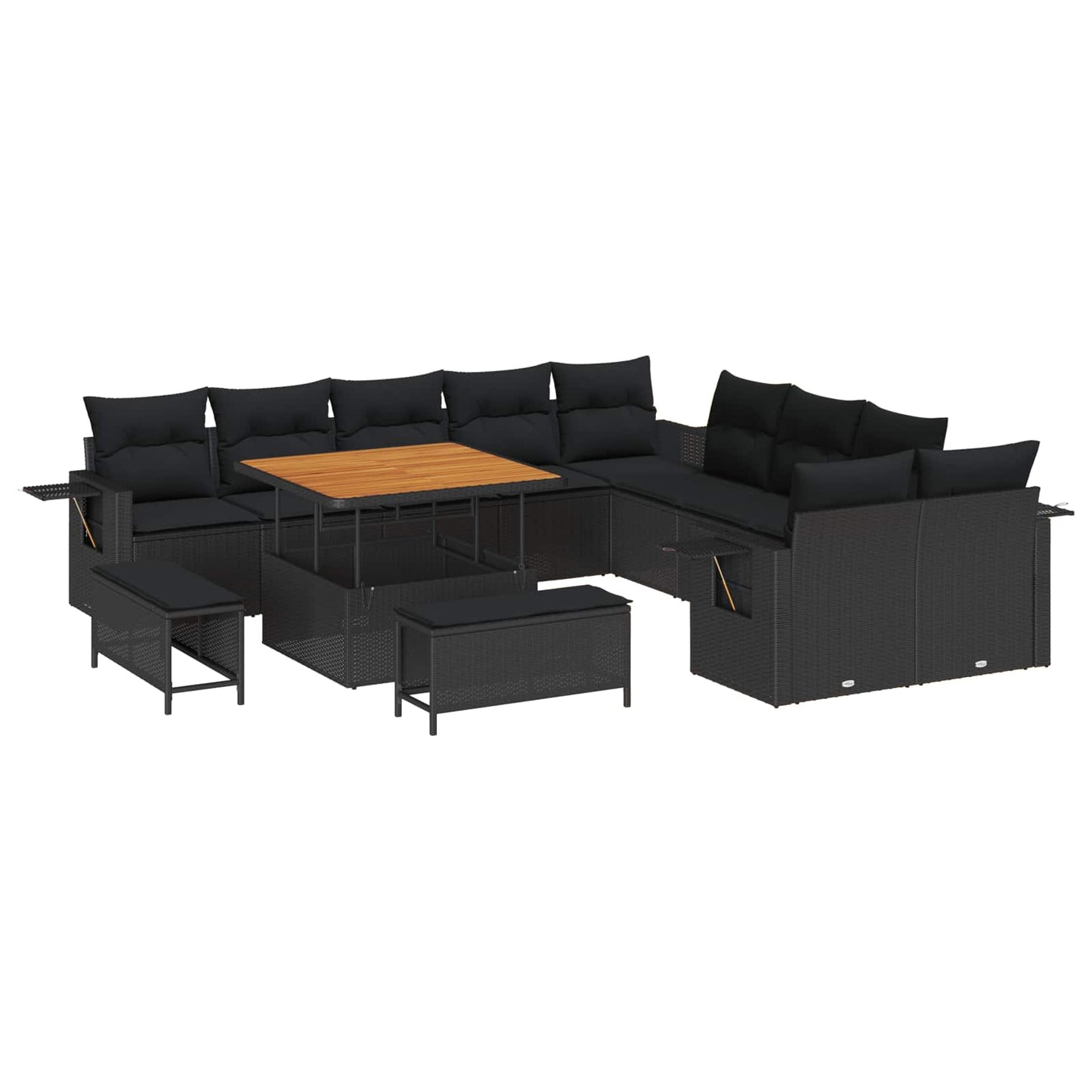 vidaXL Conjunto de Sofá de Jardim com almofada 13 pcs Preto vime PE