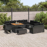 vidaXL Conjunto de Sofá de Jardim com almofada 13 pcs Preto vime PE
