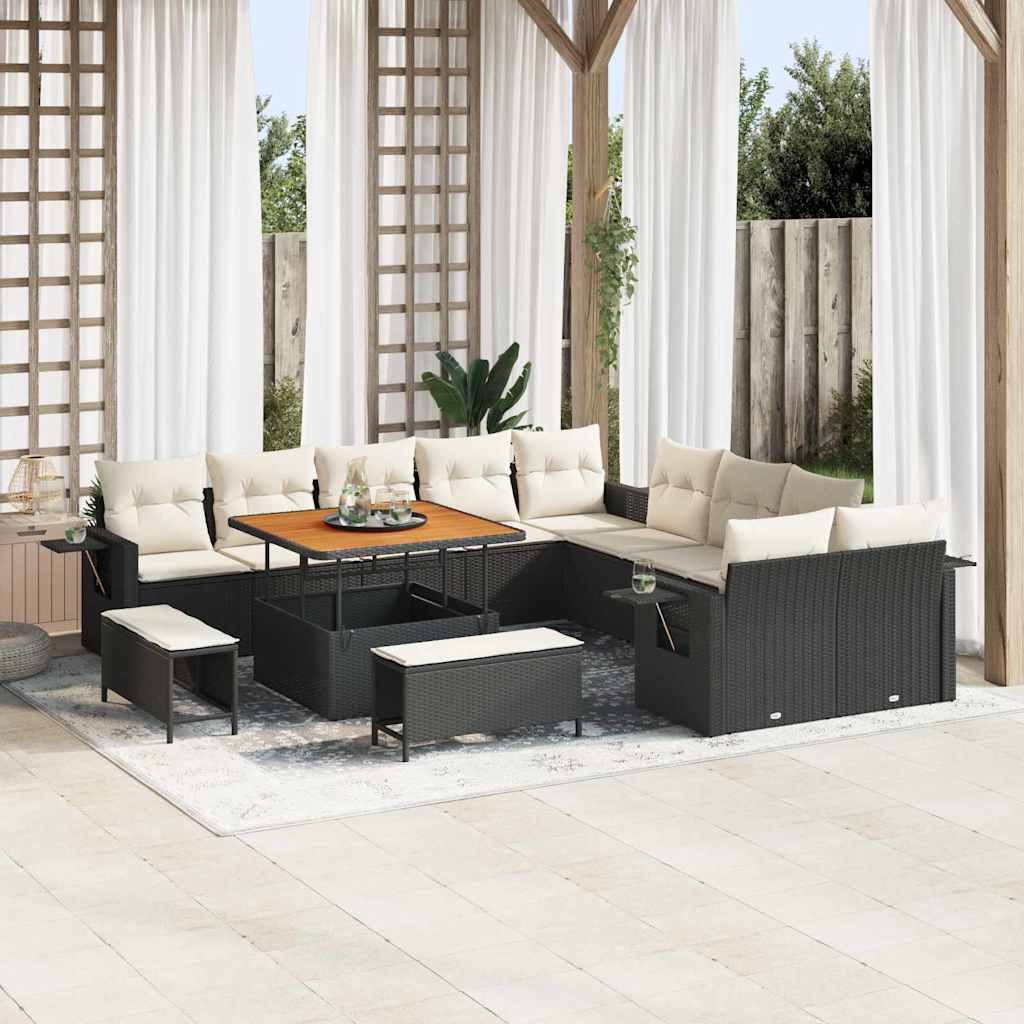 vidaXL Conjunto de Sofá de Jardim com almofada 13 pcs Preto vime PE