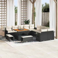 vidaXL Conjunto de Sofá de Jardim com almofada 13 pcs Preto vime PE