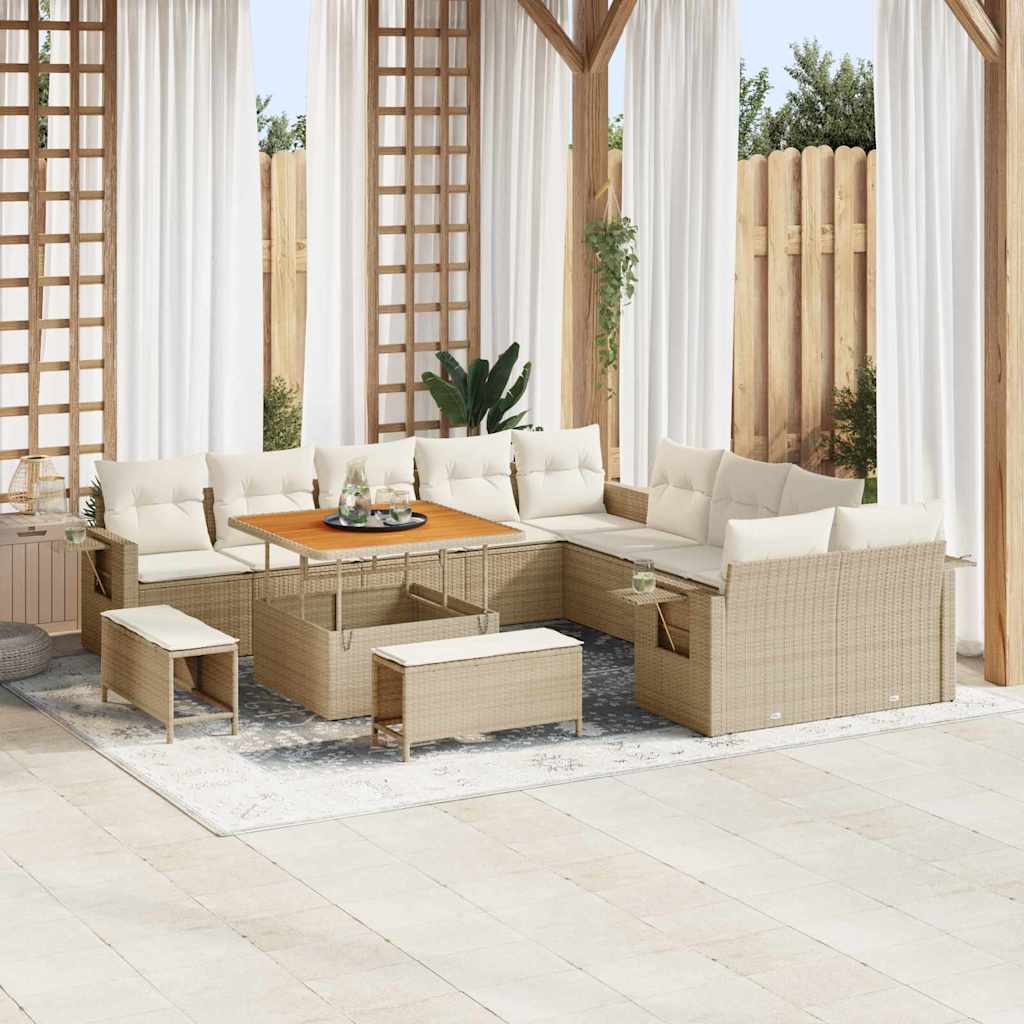 vidaXL Conjunto de Sofá de Jardim com almofada 13 pcs Preto vime PE