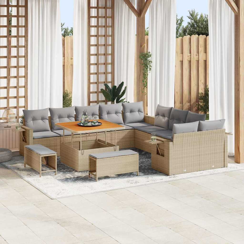 vidaXL Conjunto de Sofá de Jardim com almofada 13 pcs Preto vime PE