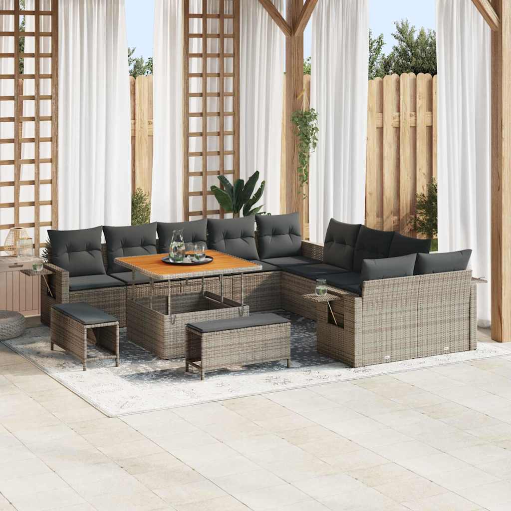 vidaXL Conjunto de Sofá de Jardim com almofada 13 pcs Preto vime PE