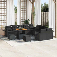 vidaXL Conjunto de Sofá de Jardim com almofada 13 pcs Preto vime PE