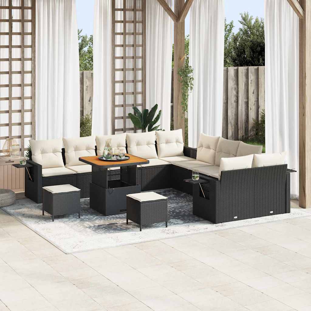vidaXL Conjunto de Sofá de Jardim com almofada 13 pcs Preto vime PE