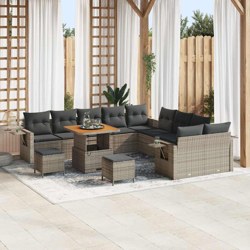 vidaXL Conjunto de Sofá de Jardim com almofada 13 pcs Preto vime PE