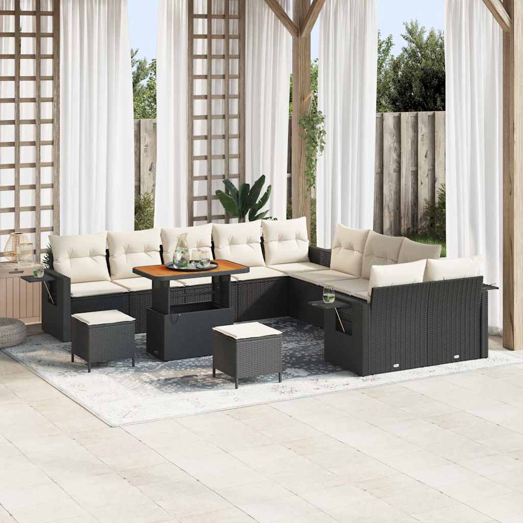 vidaXL Conjunto de Sofá de Jardim com almofada 13 pcs Preto vime PE