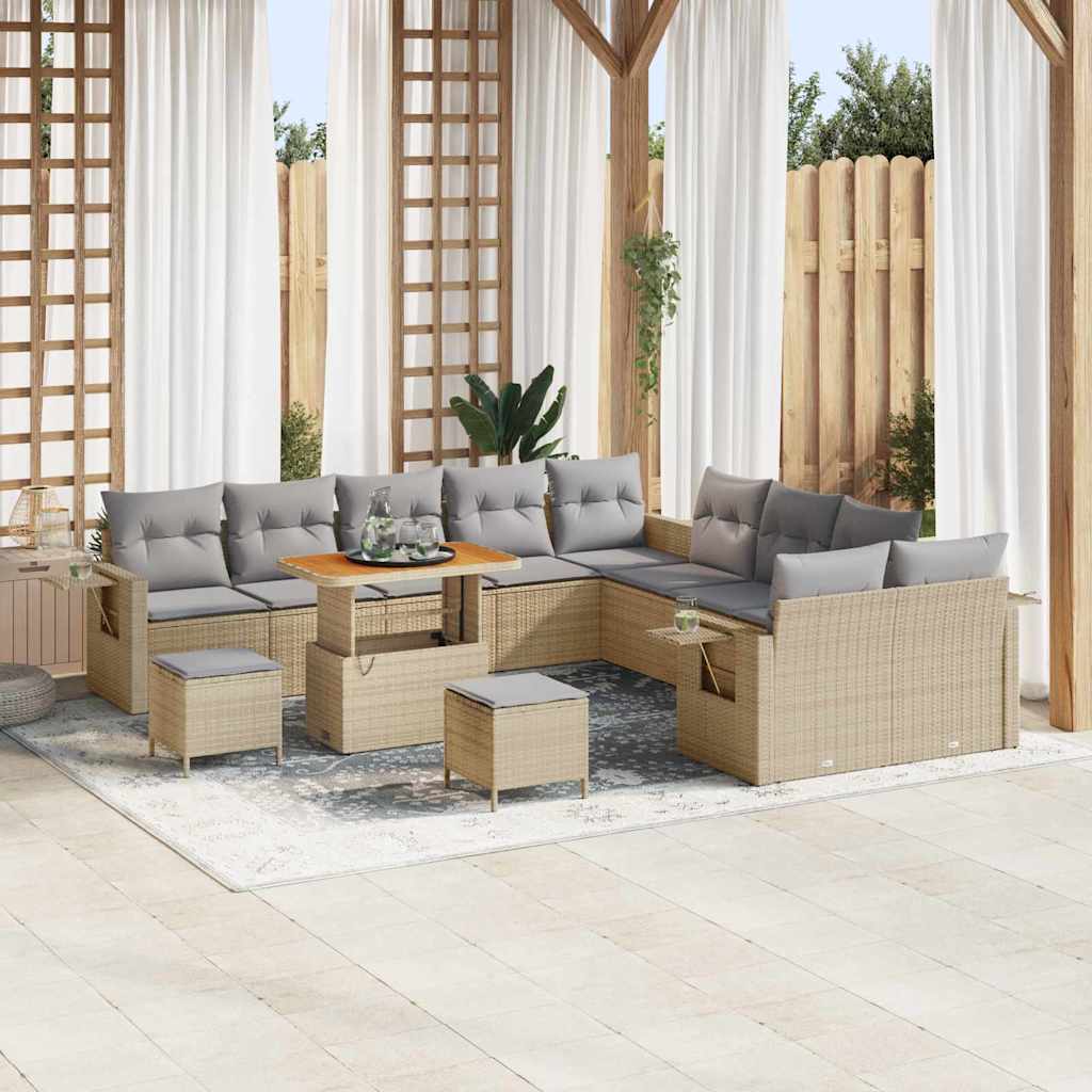 vidaXL Conjunto de Sofá de Jardim com almofada 13 pcs Preto vime PE