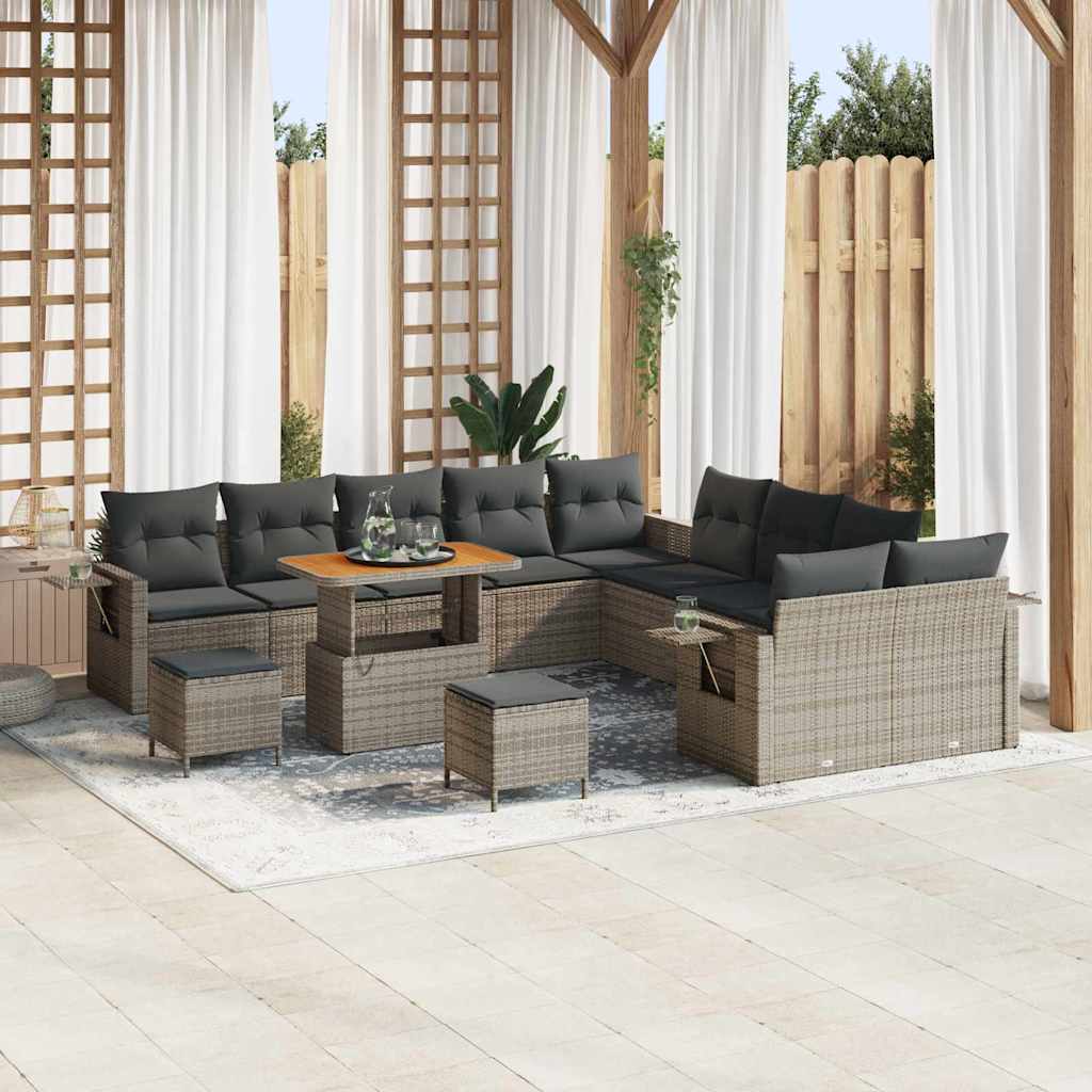vidaXL Conjunto de Sofá de Jardim com almofada 13 pcs Preto vime PE