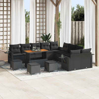 vidaXL Conjunto de Sofá de Jardim com almofada 13 pcs Preto vime PE