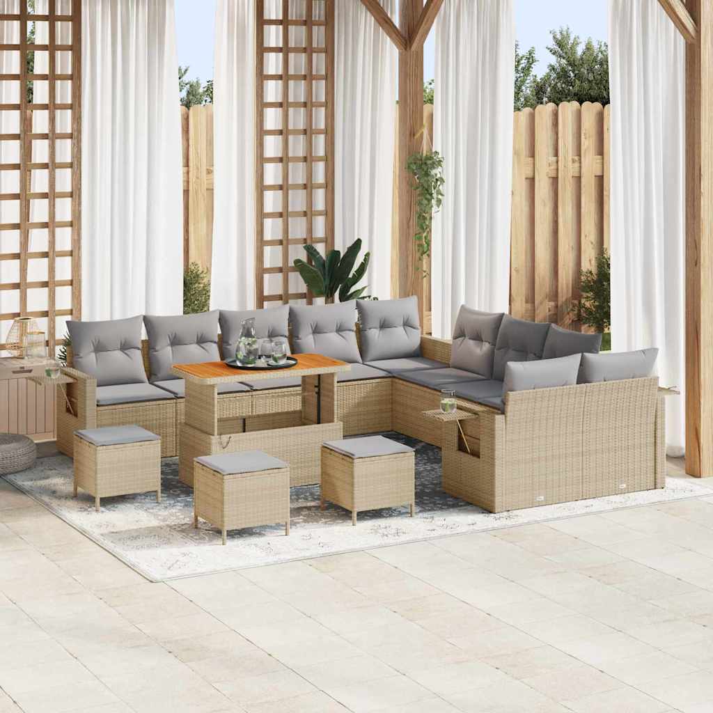 vidaXL Conjunto de Sofá de Jardim com almofada 13 pcs Preto vime PE