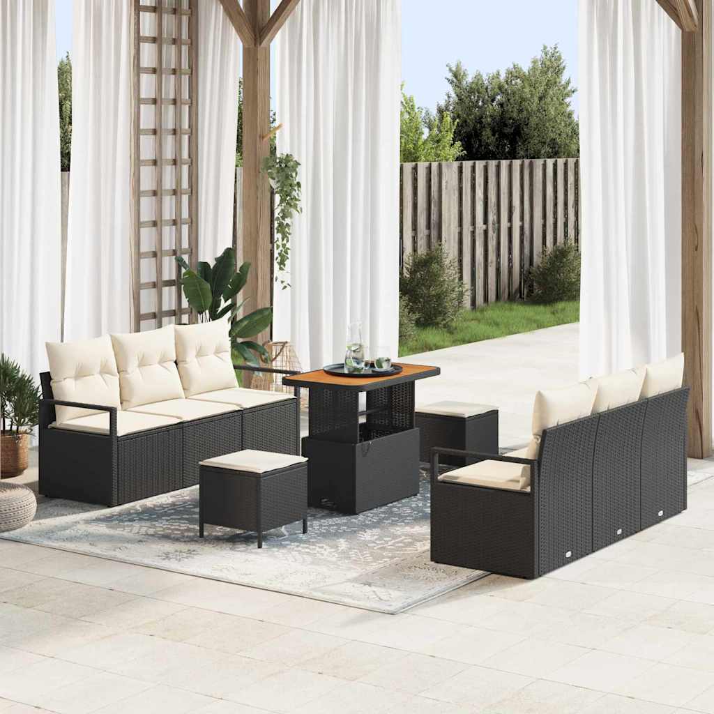 vidaXL Conjunto de Sofá de Jardim 9 pcs Preto Rattan Sintético