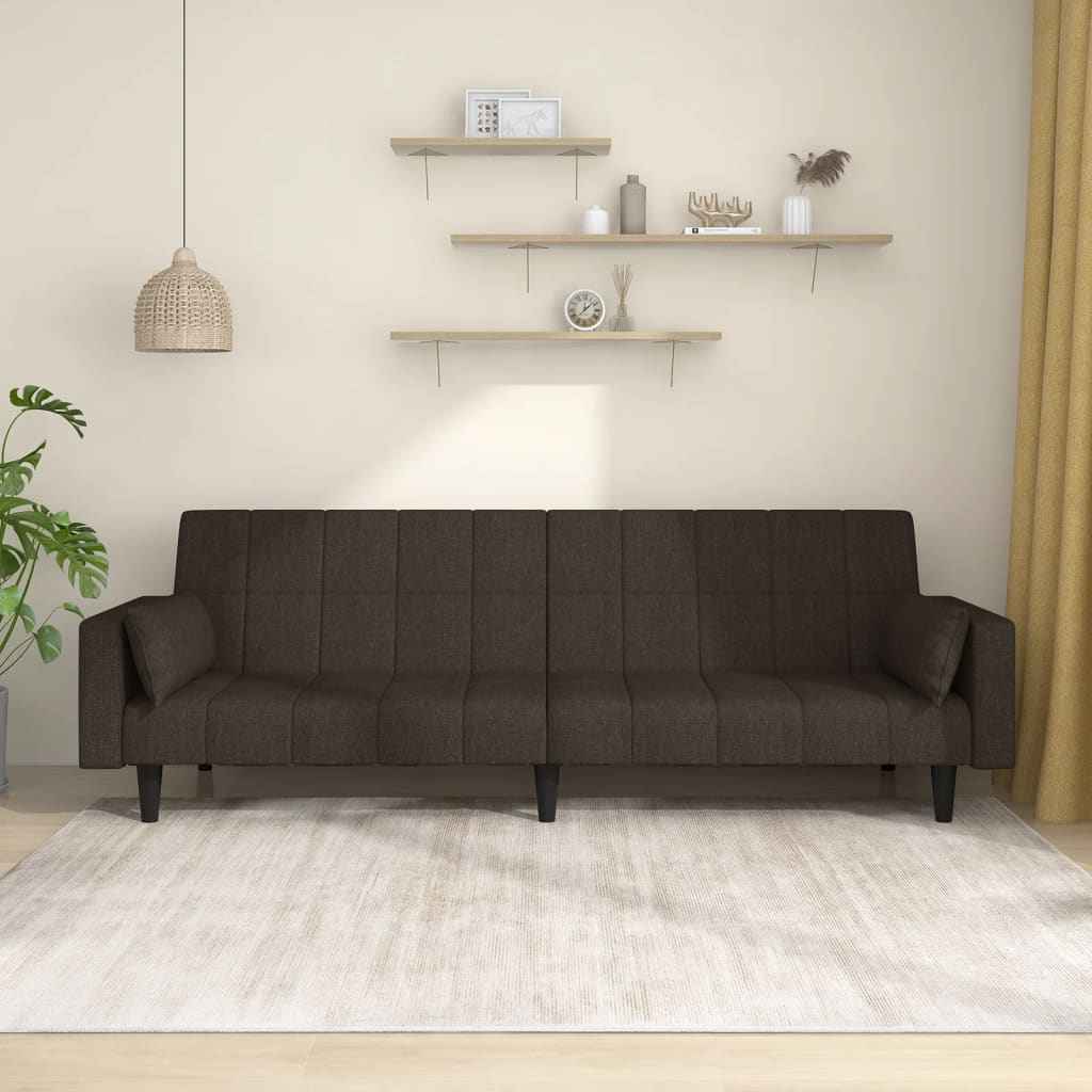 vidaXL Sofá-cama 2 lugares com duas almofadas tecido castanho-escuro
