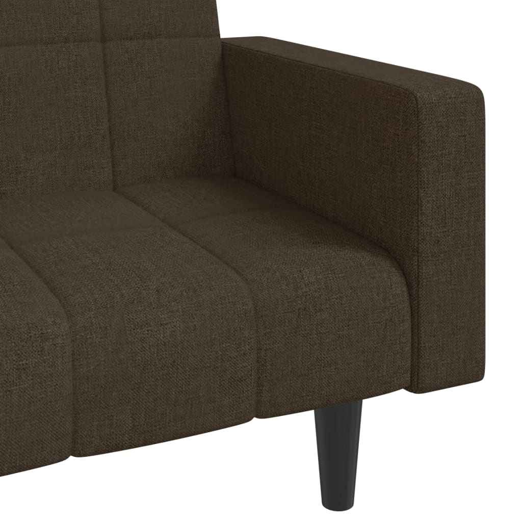 vidaXL Sofá-cama 2 lugares com duas almofadas tecido castanho-escuro