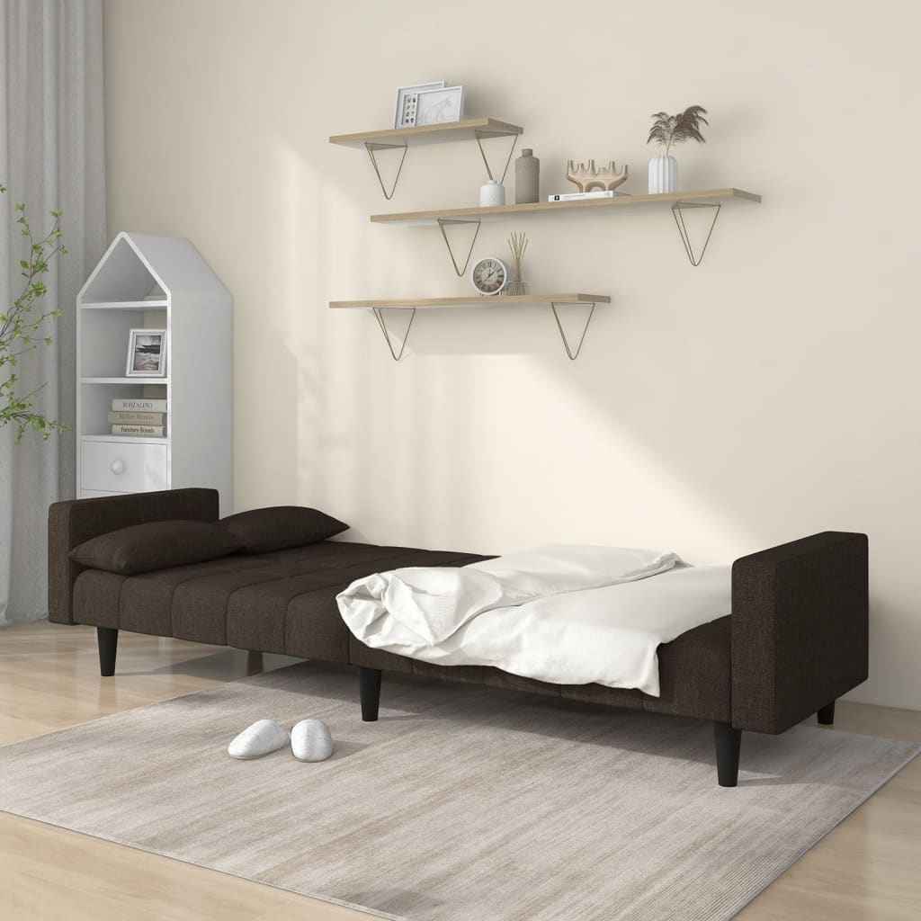 vidaXL Sofá-cama 2 lugares com duas almofadas tecido castanho-escuro