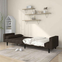 vidaXL Sofá-cama 2 lugares com duas almofadas tecido castanho-escuro