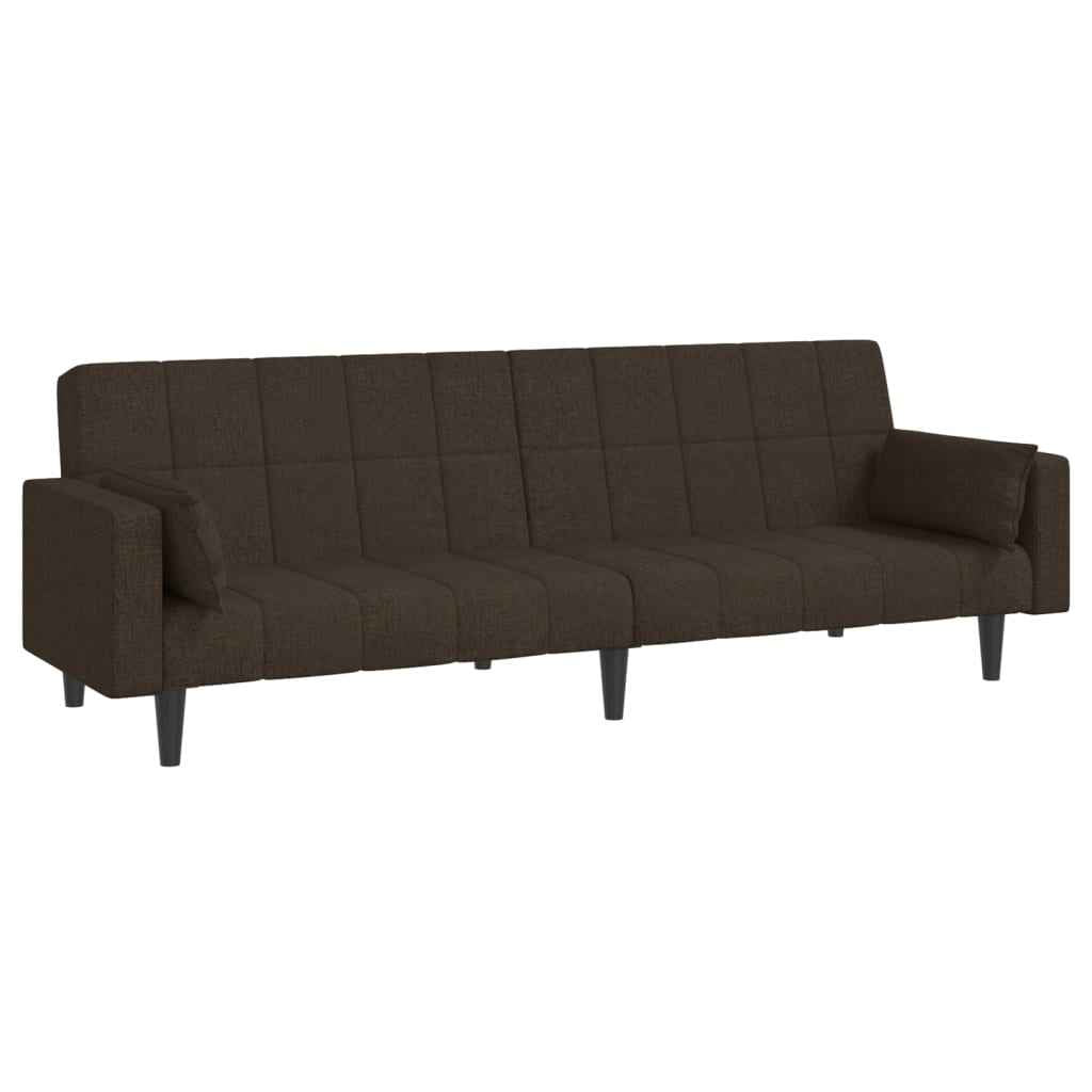 vidaXL Sofá-cama 2 lugares com duas almofadas tecido castanho-escuro